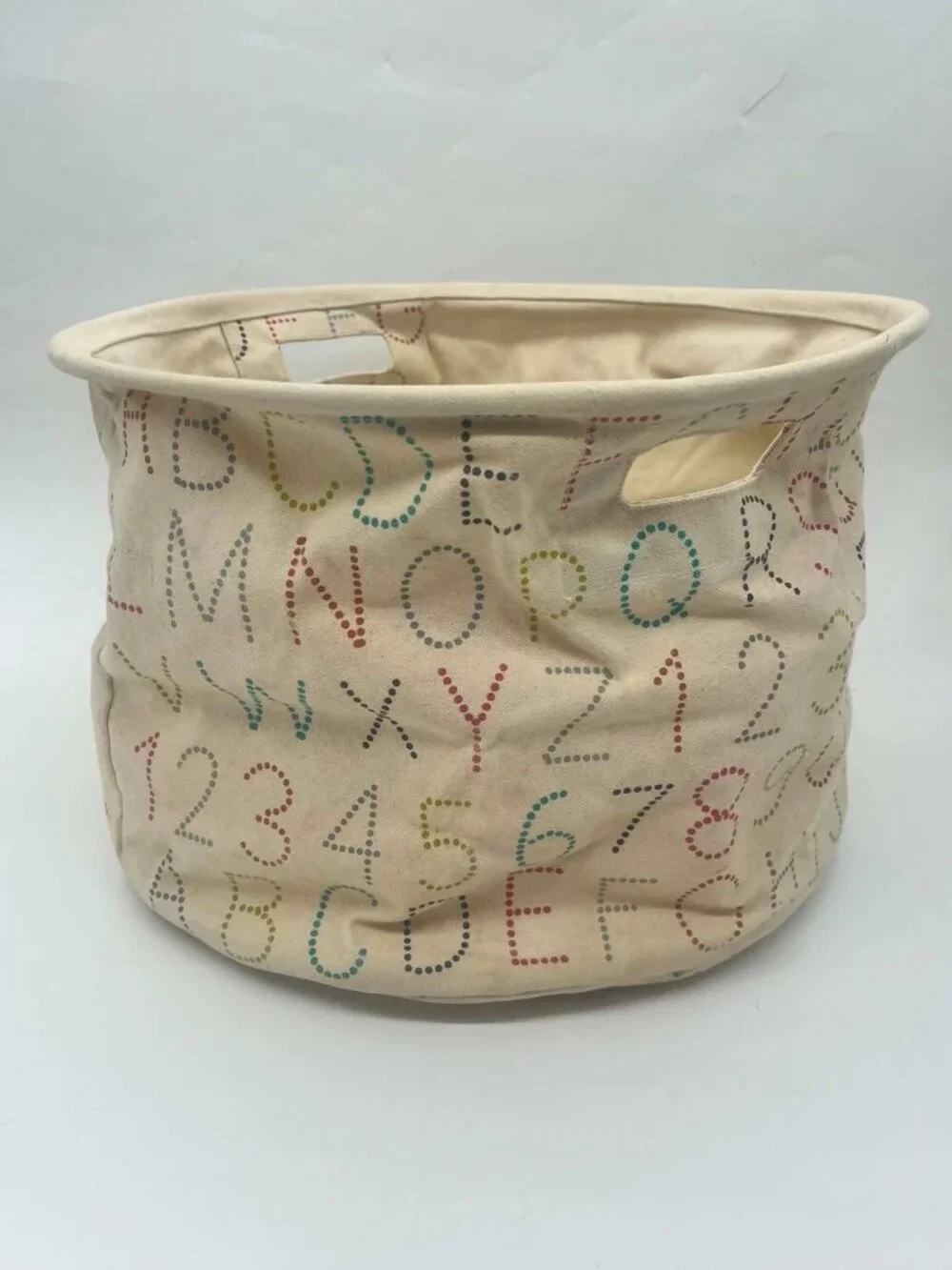 Pehr Cotton Canvas Alphabet multi color Drum Bin Toy Storage